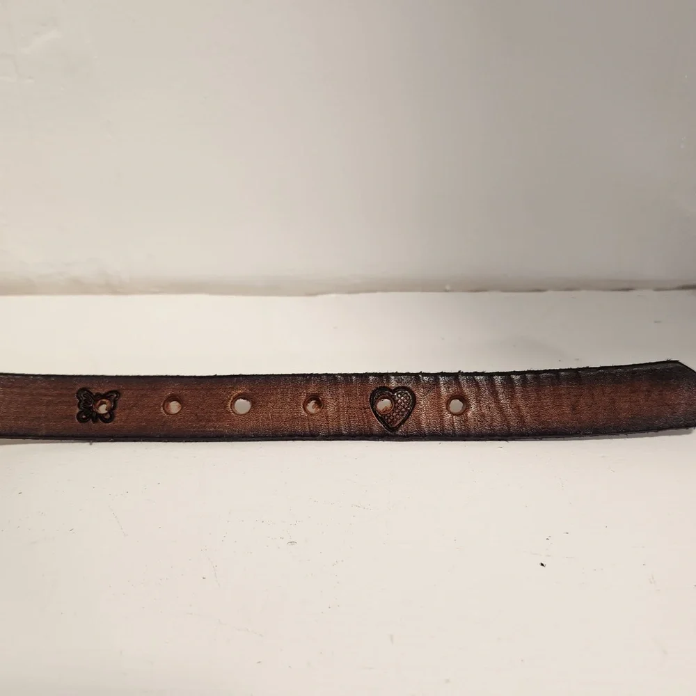 Women's Heart & Butterfly Stamped Brown Leather Belt Size 28